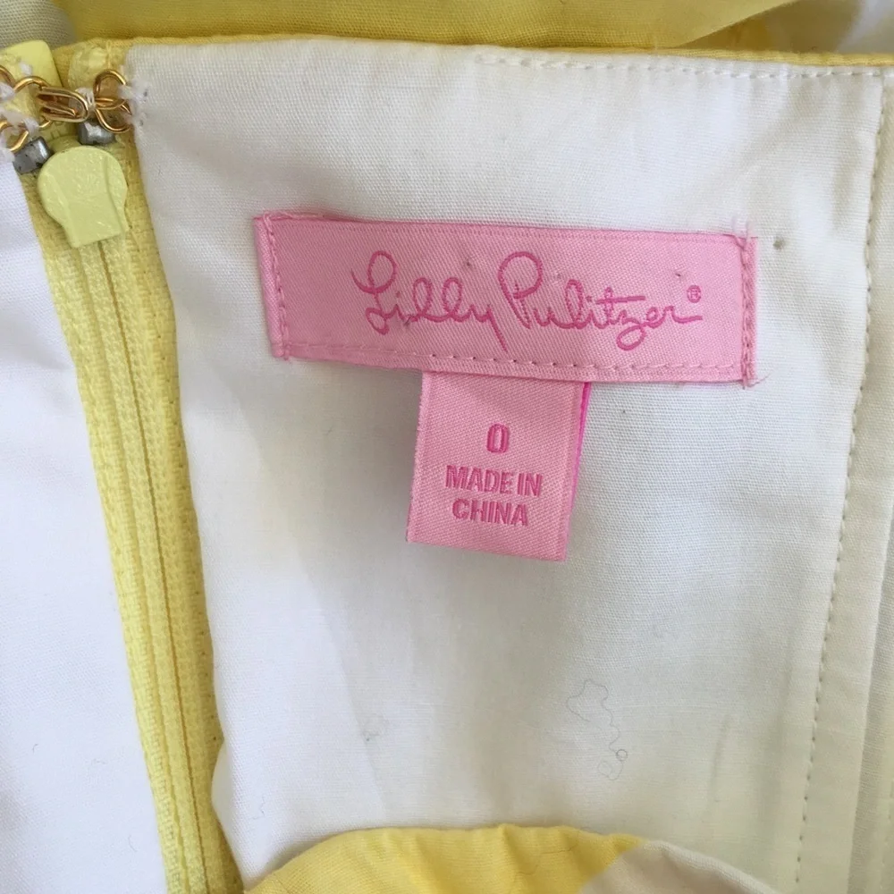 Lilly Pulitzer Yellow Strapless Floral Dress with Green and White Print - Picture 6 of 7
